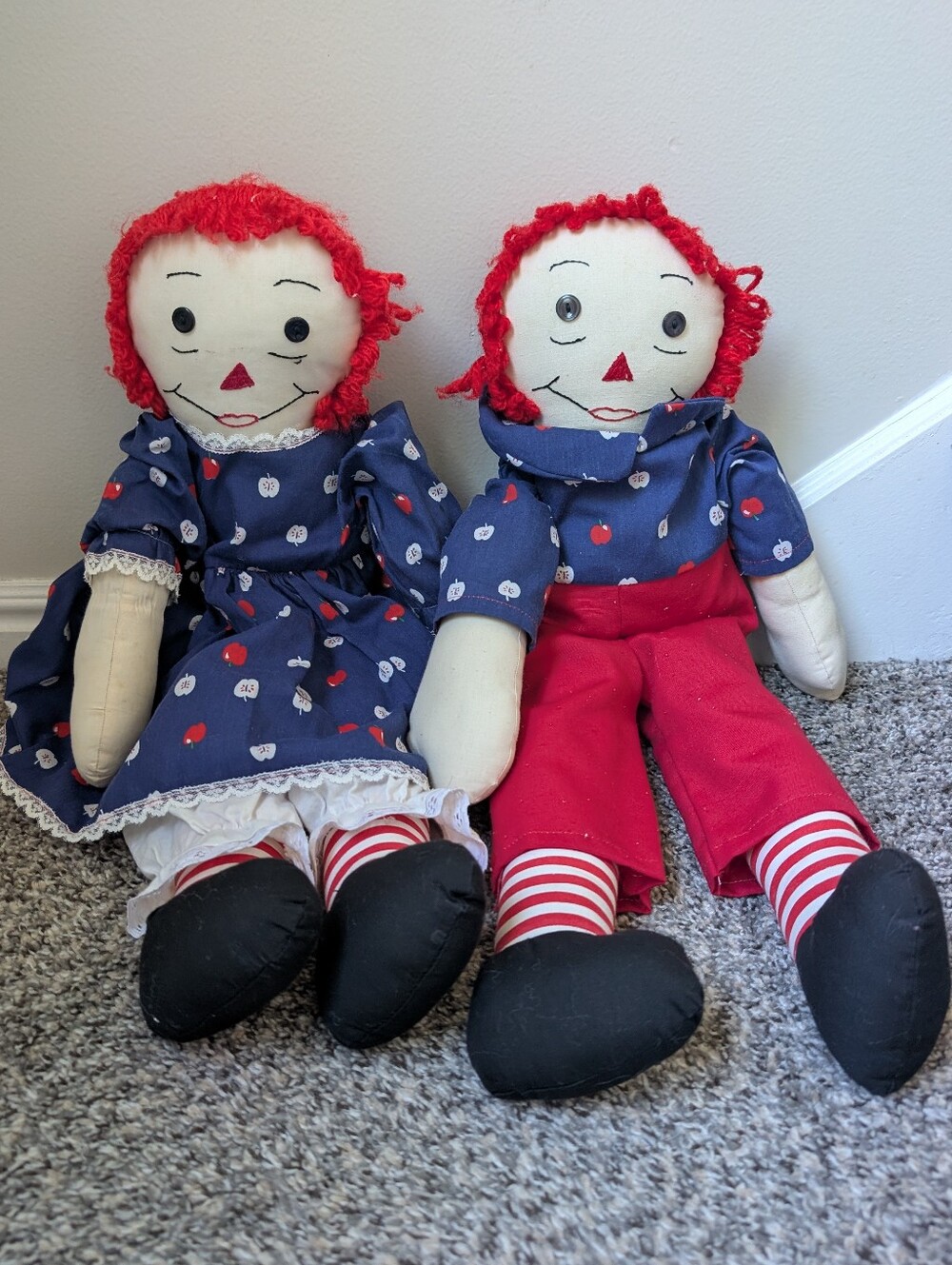 Vintage Raggedy Ann and Andy 24" Dolls Handmade Cozy Cottagecore
